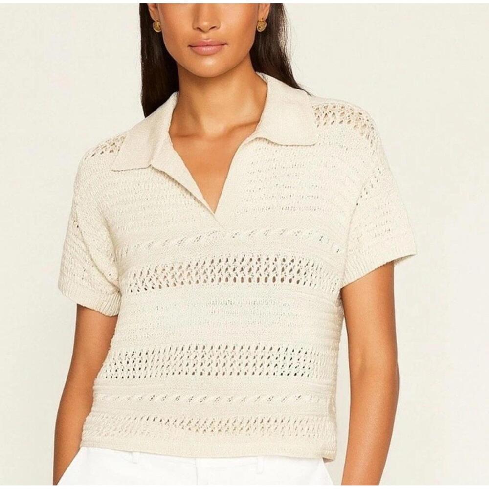 Joie Crochet Short Sleeve Polo Top M Cream‎